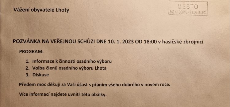 V měsíci lednu 2023 proběhnou veřejná jednání OV